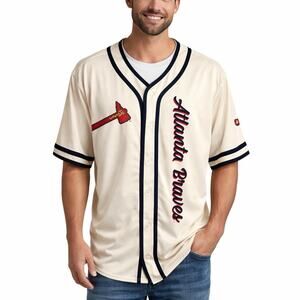 Atlanta Braves MLB Genuine Merchandise Dynasty Baseball Jersey Cream Mens XXL